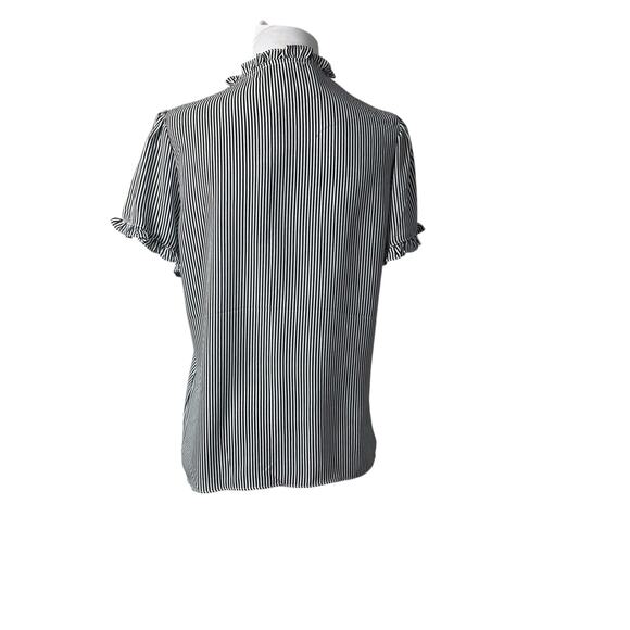 New with Tags T Tahari Black White Striped Button Down Ruffle Blouse S - Picture 5 of 6